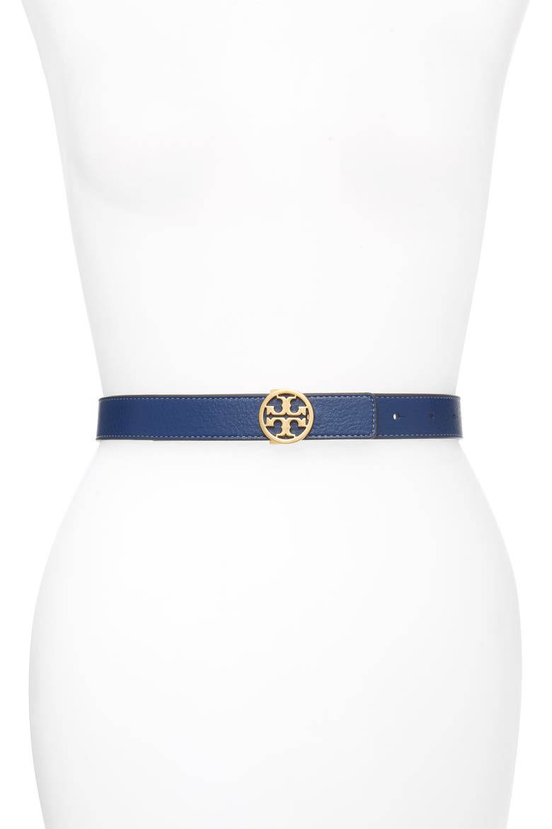 T-Logo Reversible Leather Belt, Main, color, MIDNIGHT SWIM/ GOLD