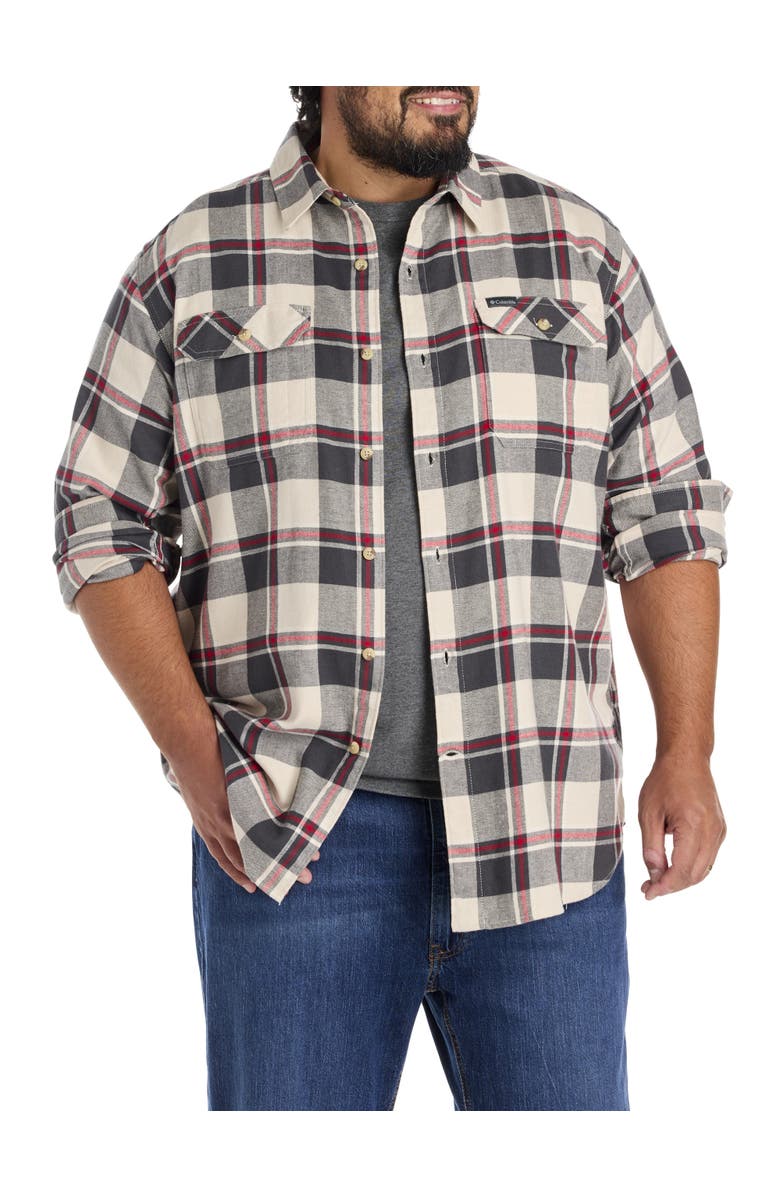 Columbia Big & Tall Flare Stretch Flannel Sport Shirt, Main, color, Dark Stone