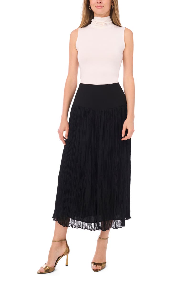 Vince Camuto Crinkle Midi Skirt, Alternate, color, Rich Black