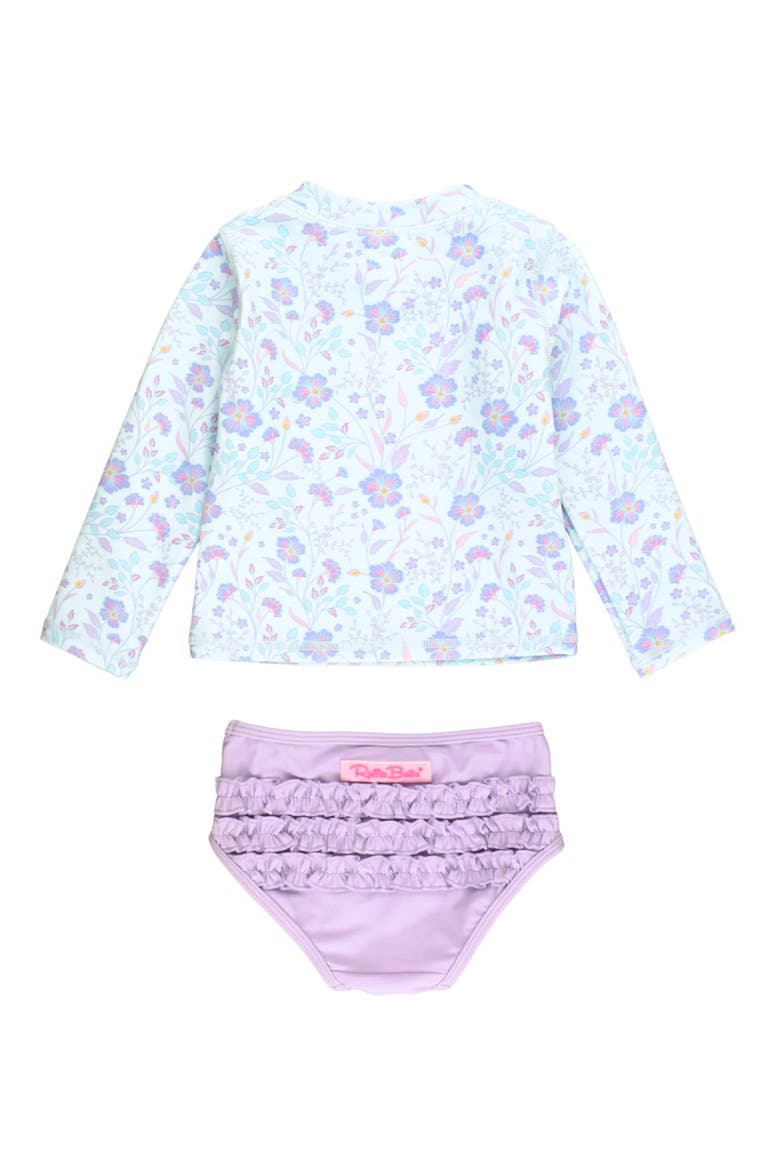 Kids' Fairytale Garden Long Sleeve Two-Piece Rashguard Swimsuit, Alternate, color, BLUE