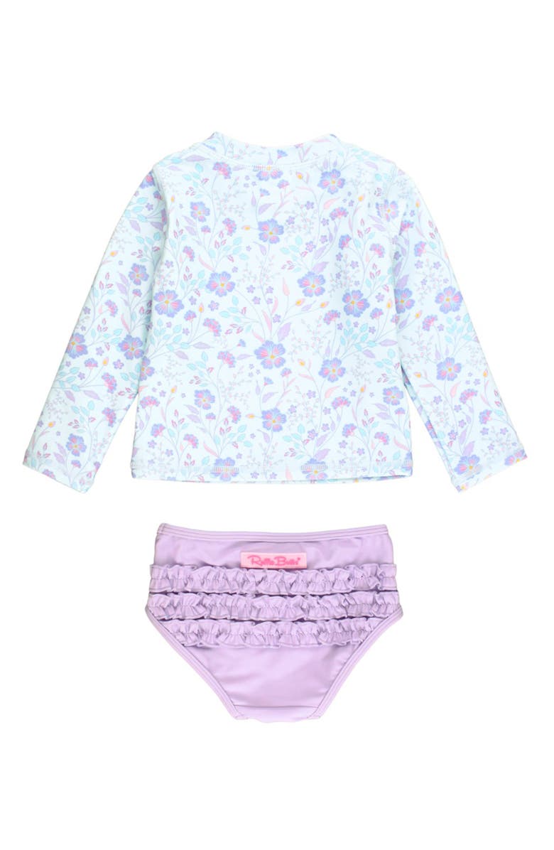 RuffleButts Kids' Fairytale Garden Long Sleeve Two-Piece Rashguard Swimsuit, Alternate, color, Blue