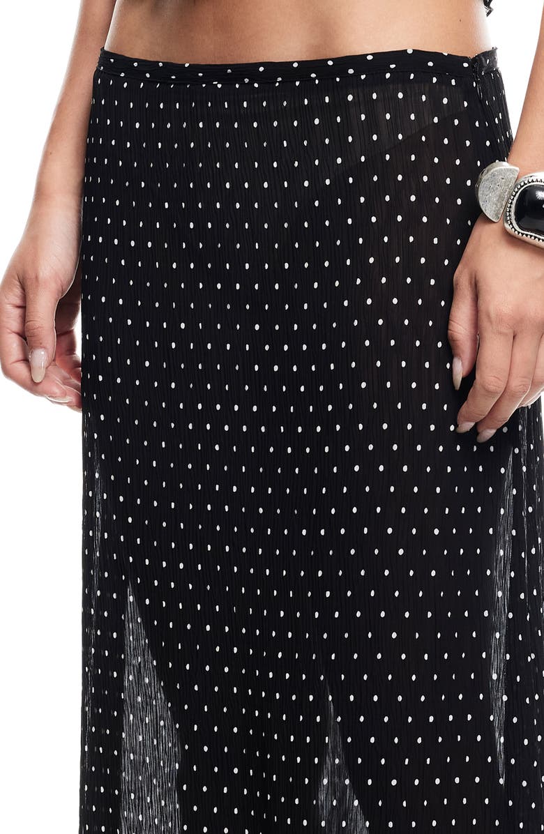 LIONESS Ford Dot Print Plissé Maxi Skirt, Alternate, color, Onyx Polka
