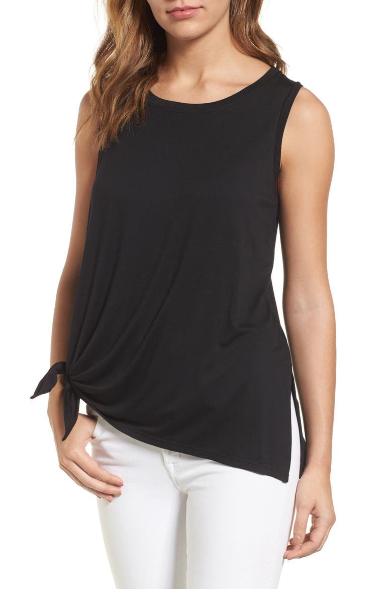 Knot Front Jersey Tank, Main, color, BLACK