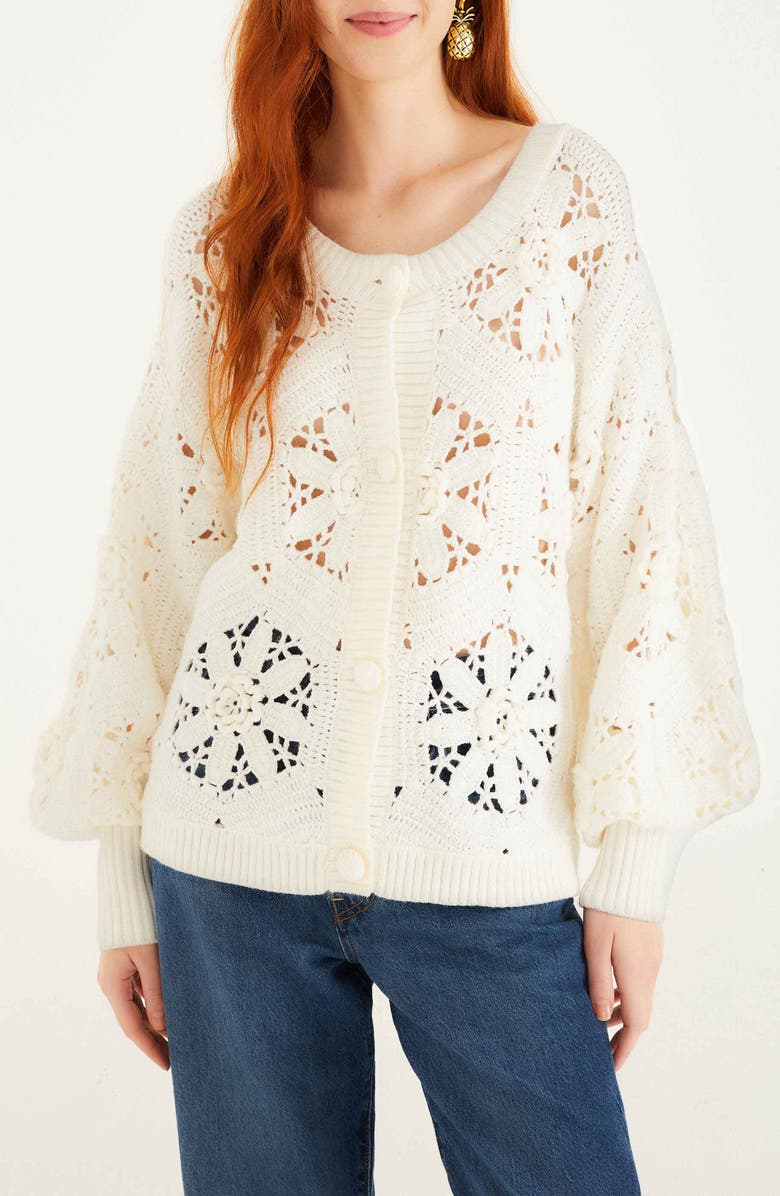 FARM Rio 3D Flower Cardigan, Main, color, Off-White