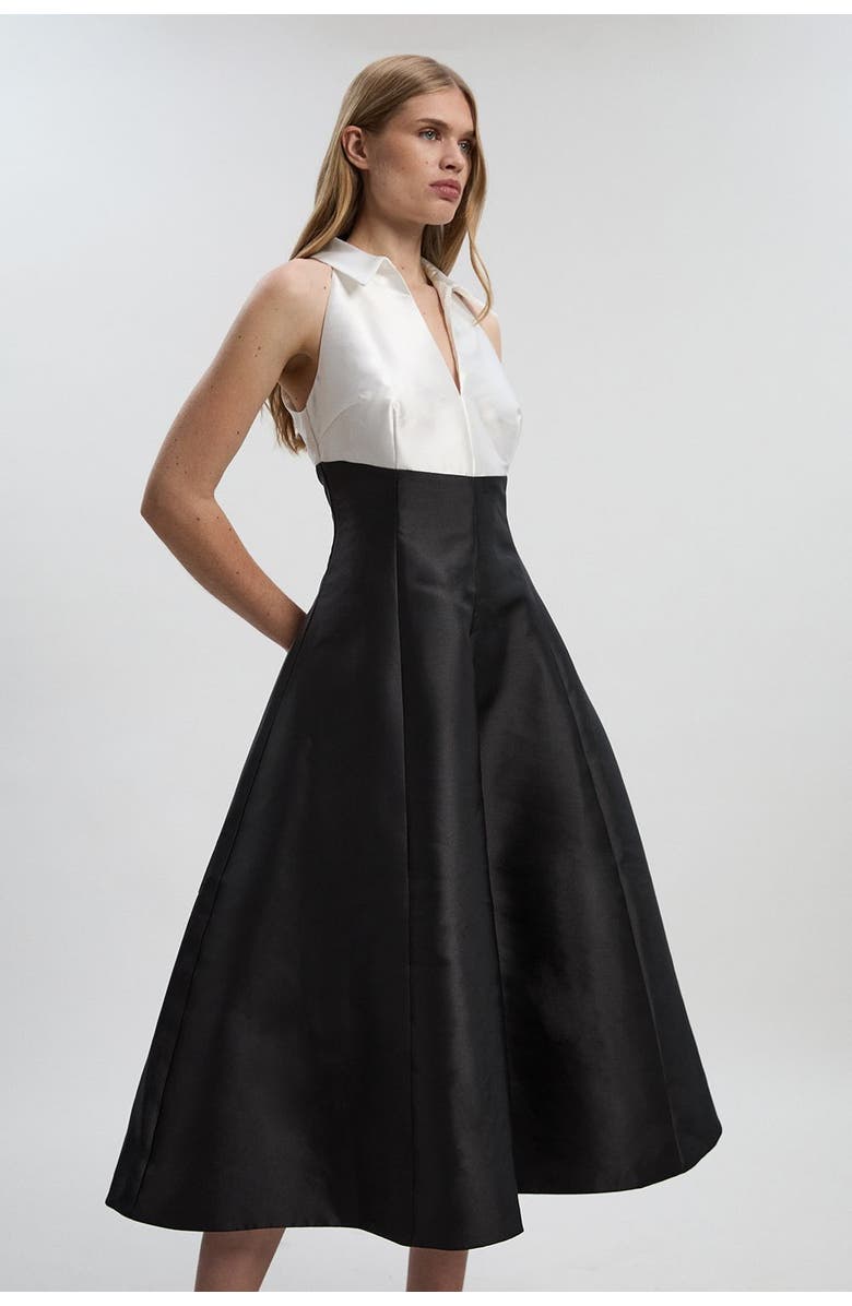 Karen Millen Twill Contrast Tux Tailored Dress, Main, color, Mono