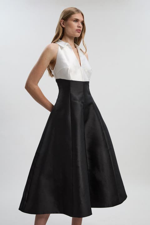 Twill Contrast Tux Tailored Dress