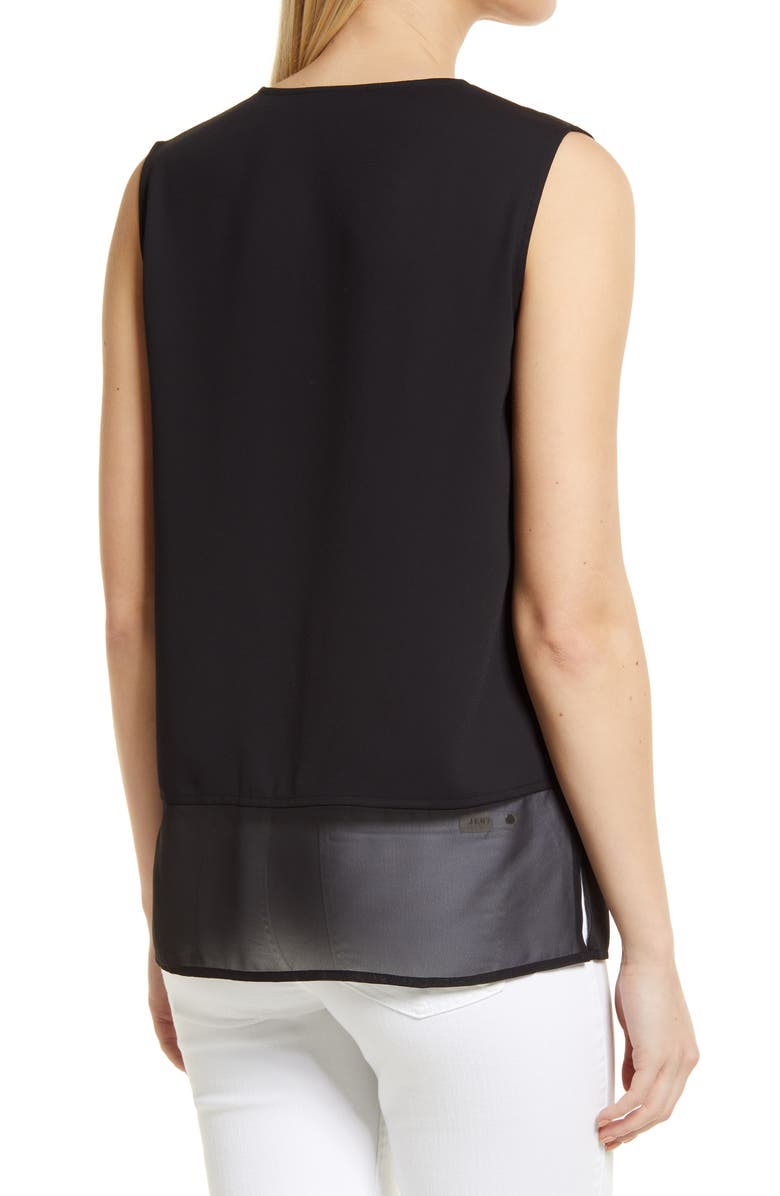 Ming Wang Sheer Hem Crêpe de Chine Tank Top, Alternate, color, Black