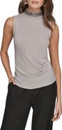 Donna Karan New York Beading Mock Neck Sleeveless Top