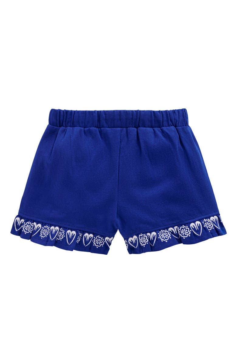 Mini Boden Kids' Embroidered Cotton Jersey Shorts, Alternate, color, Bright Blue Embroidery