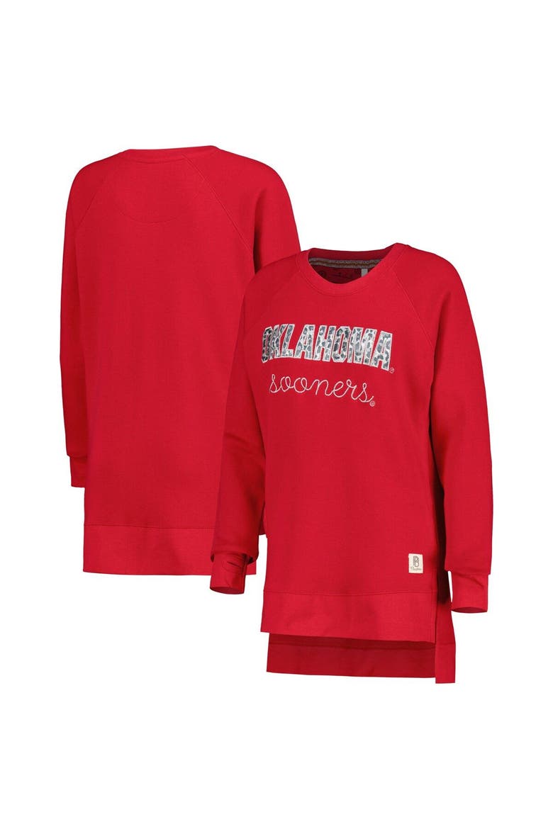 Women's Pressbox Crimson Oklahoma Sooners Steamboat Animal Print Raglan Pullover Sweatshirt, Main, color, Crimson