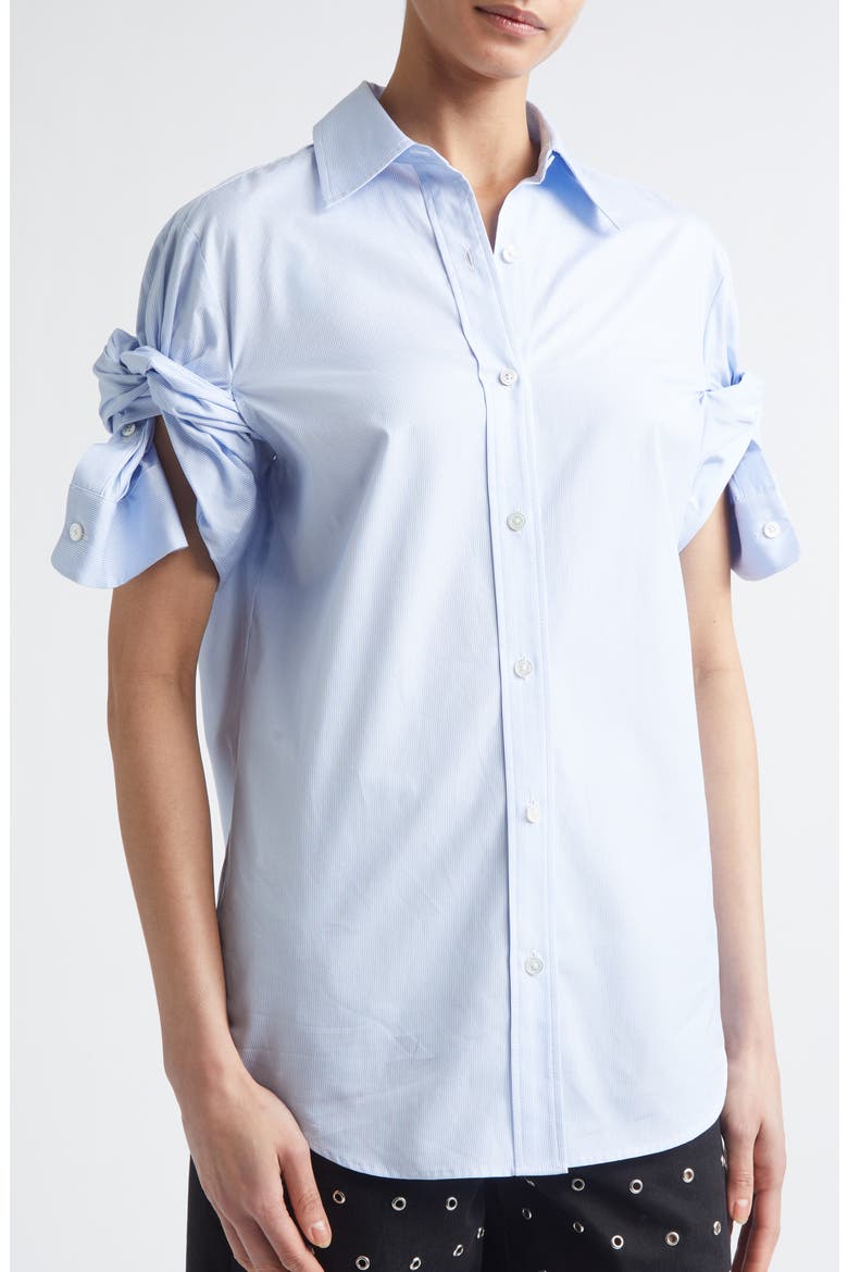 Knotted Sleeve Stripe Cotton Poplin Button-Down Shirt, Alternate, color, SKY BLUE