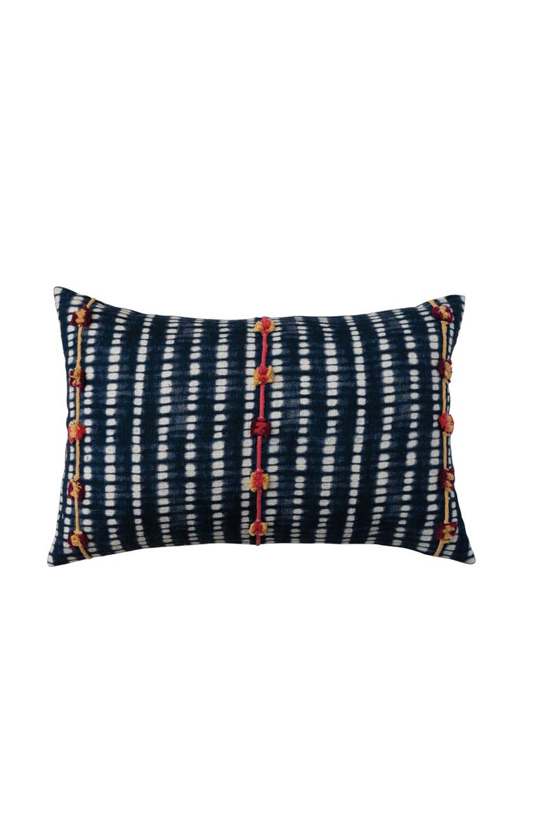 Storied Home Cotton Slub Tie Dye Lumbar Pillow Cover with Embroidered Accents, Main, color, Blue