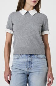 French Connection Mixed Media Short Sleeve Sweater
