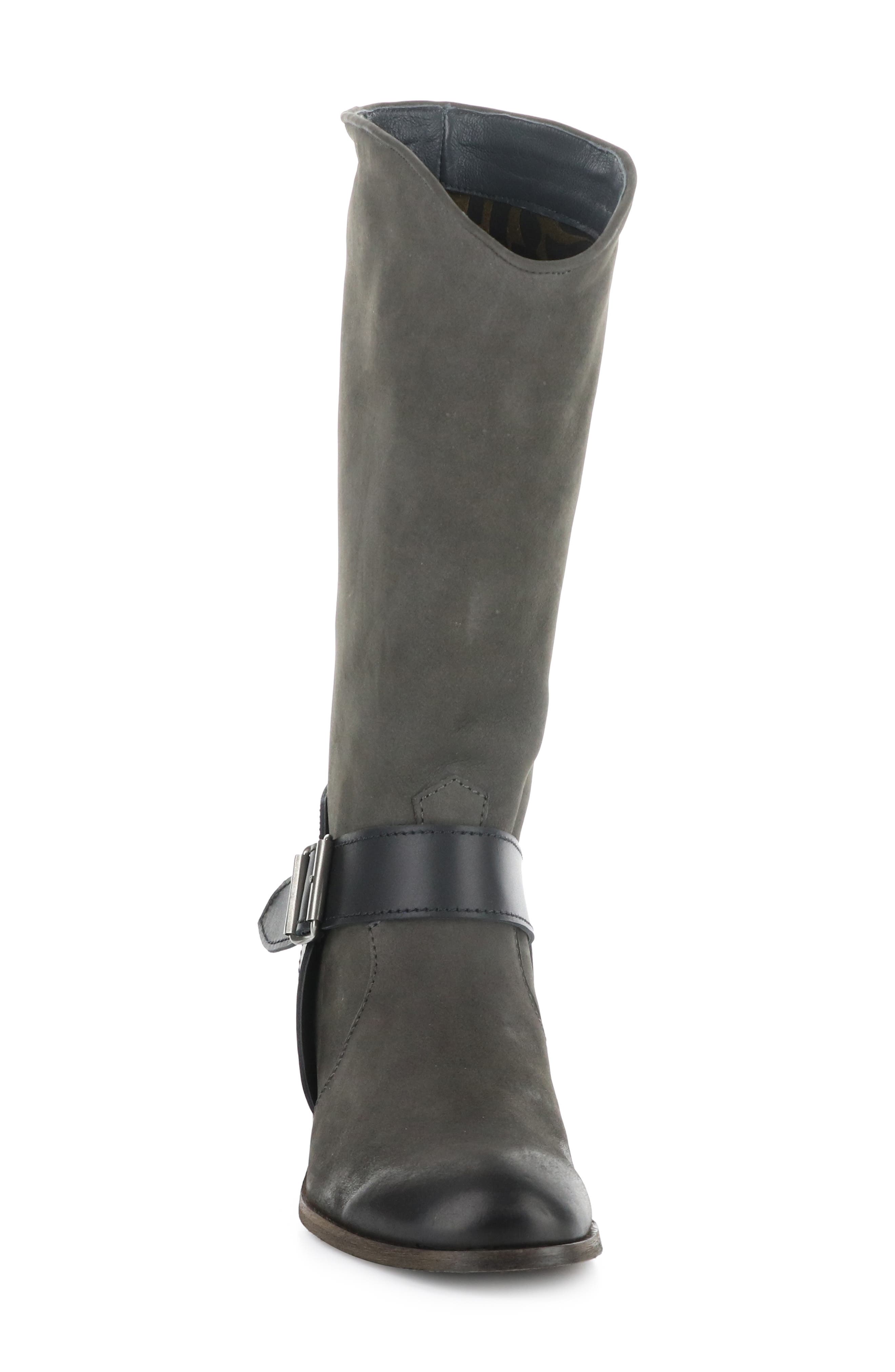 Fly London Harness Belt Block Heel Boot, Alternate, color, 002 Grey/ Black Oil Nobuck