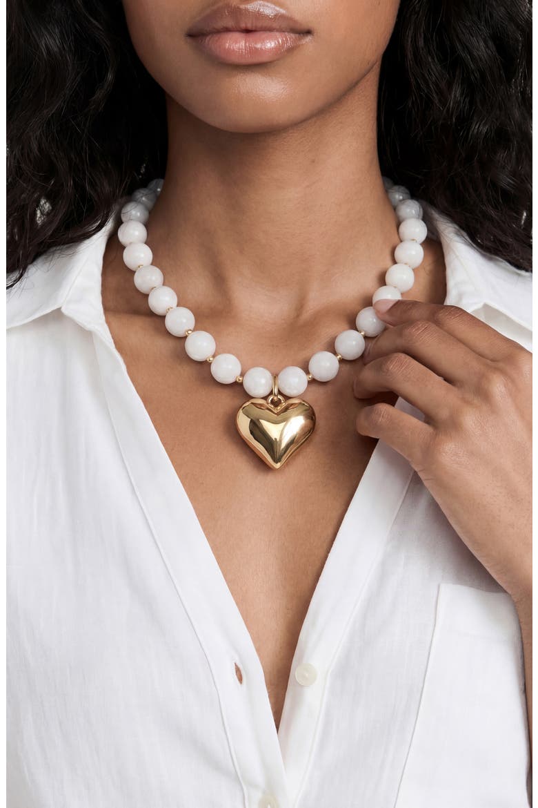 Luck & Love Stone Puffy Heart Pendant Necklace, Alternate, color, BONE