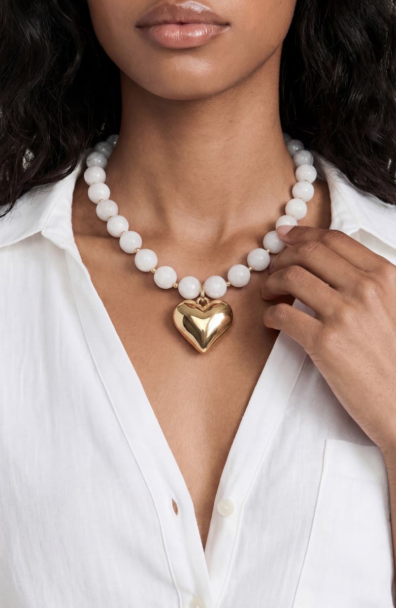 Ettika Luck & Love Stone Puffy Heart Pendant Necklace, Alternate, color, Bone