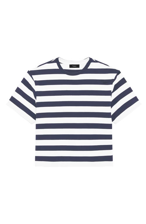 Theory Womens Striped Boxy-fit Pima-cotton T-shirt Navy Multi In Multi