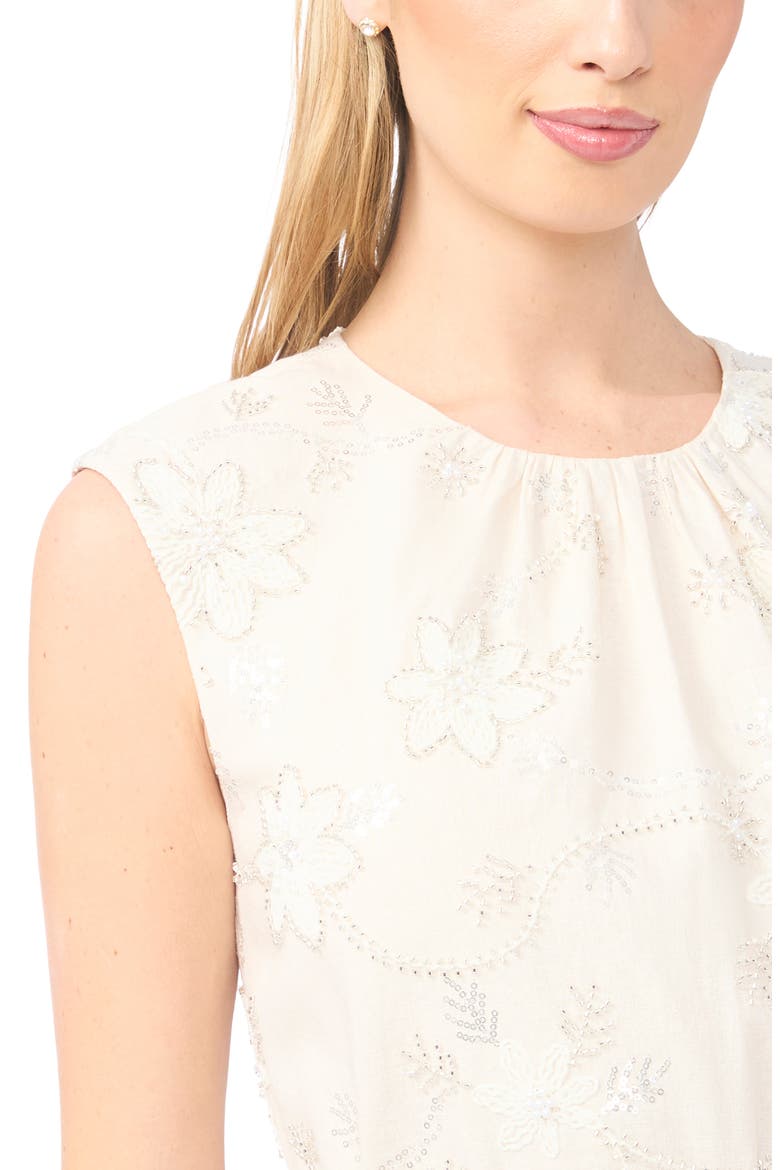Parker Beaded Floral Embroidered Sleeveless Linen Blend Dress, Alternate, color, NEW IVORY