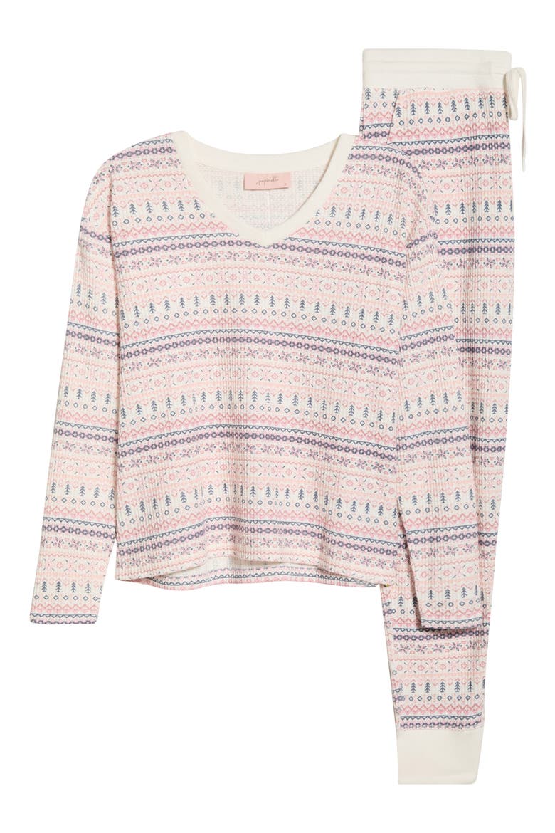 Fair Isle Waffle Knit Pajamas, Alternate, color, WINTER ROSE