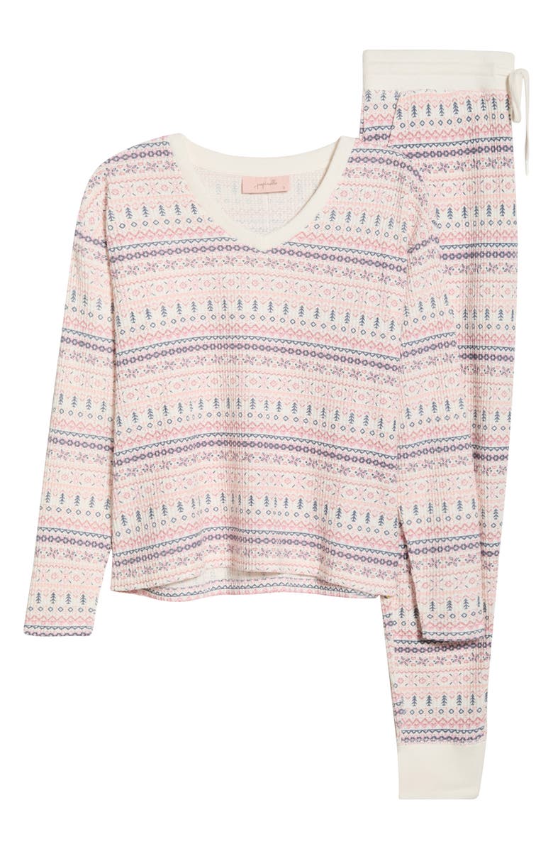 Papinelle Fair Isle Waffle Knit Pajamas, Alternate, color, Winter Rose