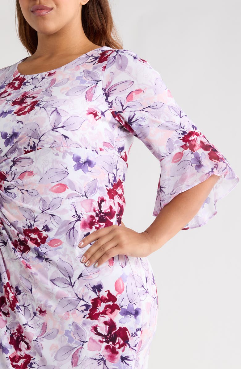 Connected Apparel Gathered Long Bell Sleeve Dress, Alternate, color, Lavender