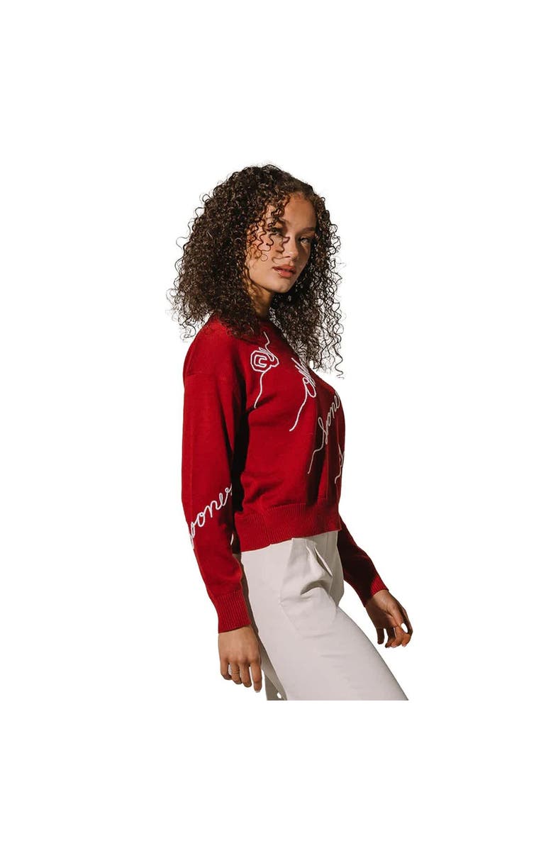 KADYLUXE Women's Crimson Oklahoma Sooners Love Note Embroidered Pullover Sweater, Alternate, color, 