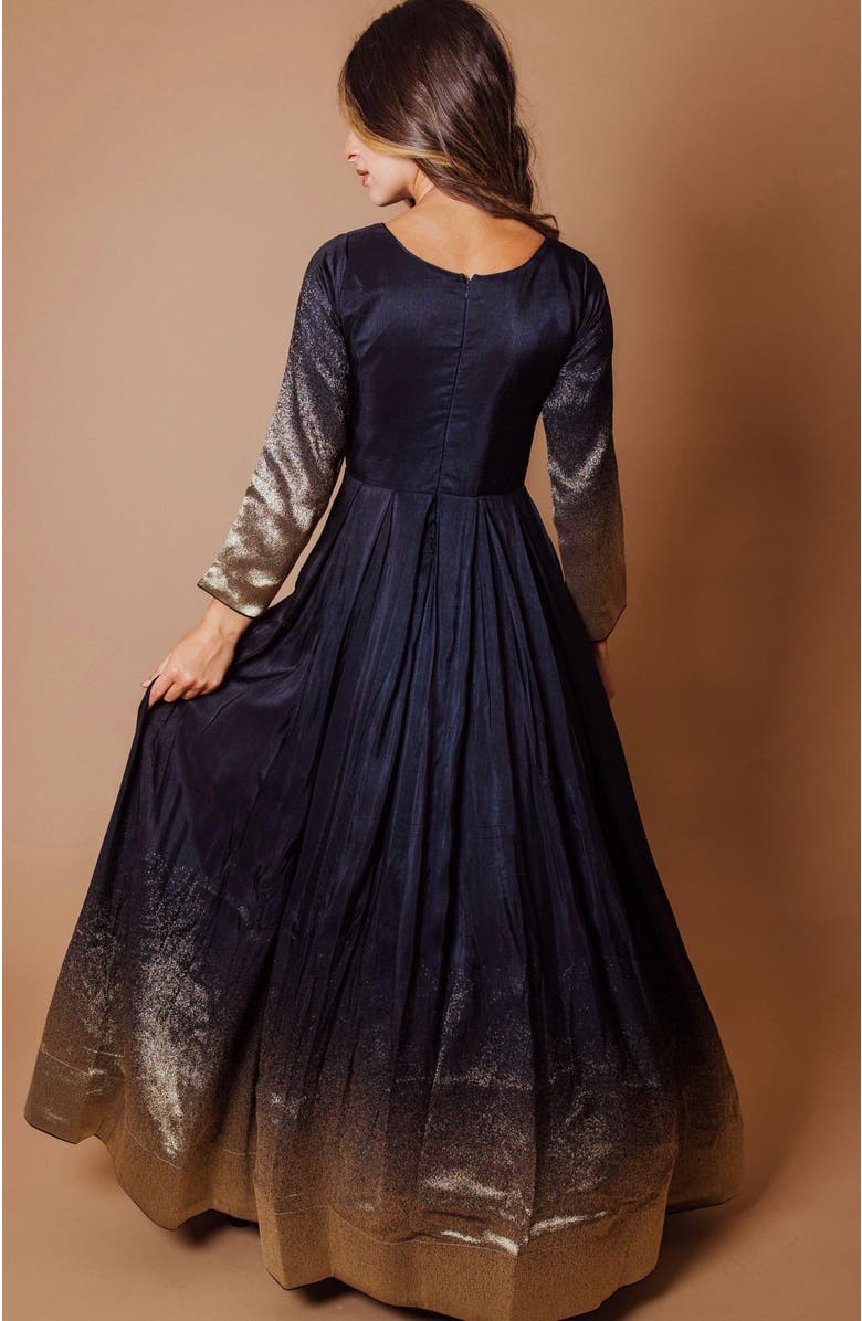 RAAS Dazzle Ombre Long Sleeve Gown, Alternate, color, Navy Blue
