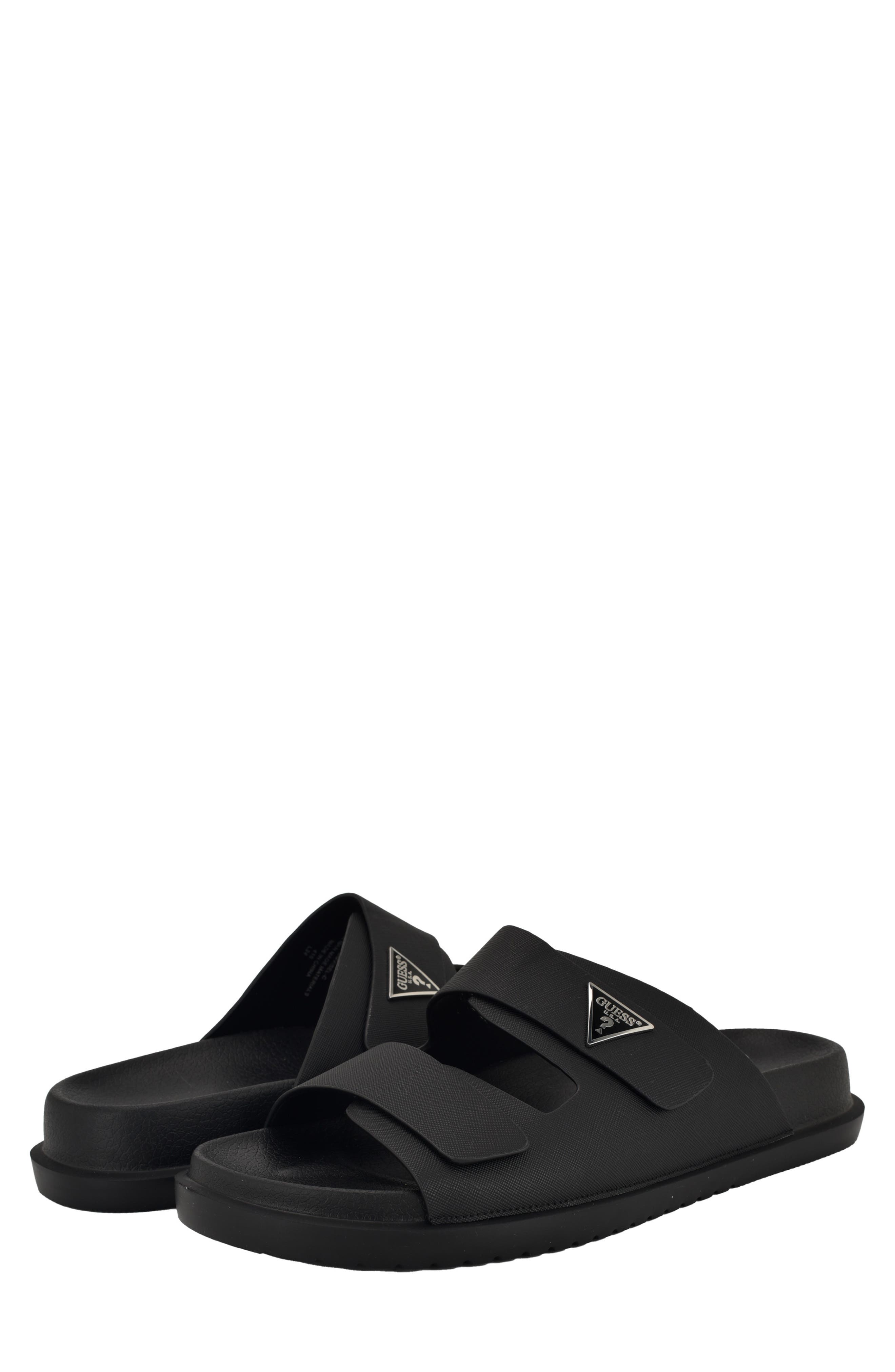 GUESS Visel Double Strap Slide Sandal, Alternate, color, Blk01 - Black Saffiano Texture