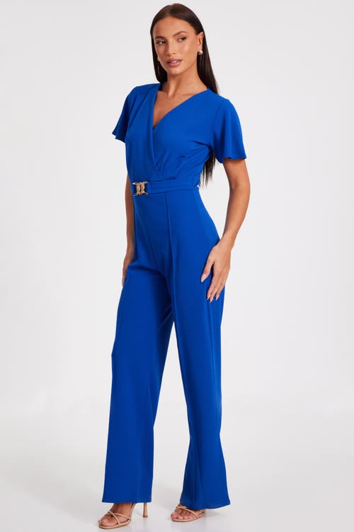 Quiz Scuba Crepe Wrap Front Palazzo Jumpsuit In Blue