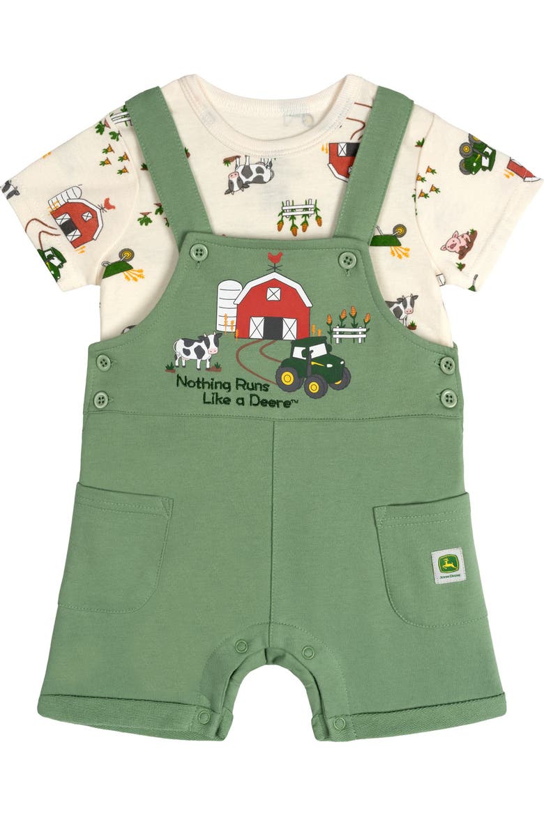 2-Piece Shortall and T-Shirt Set, Main, color, Sage Green Cream