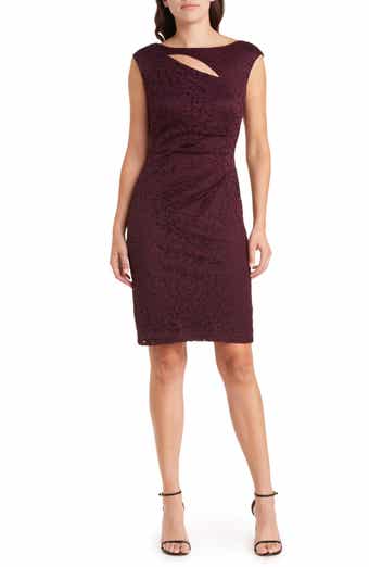 Connected Apparel Cutout Cap Sleeve Lace Overlay Dress