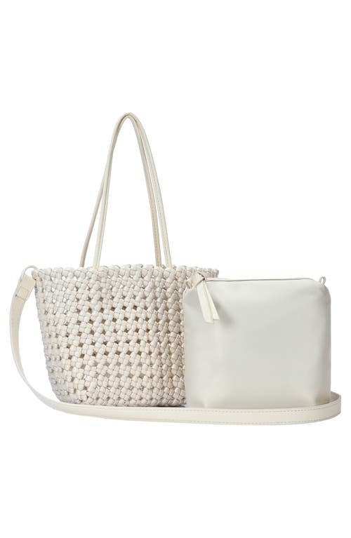 Madison West Open Weave Tote Bag With Zip Pouch In Cream