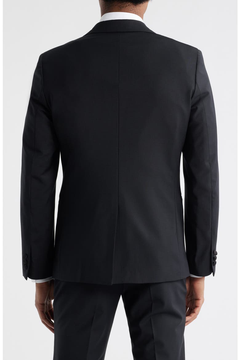 Black Peaked Lapel Stretch Wool Blend Tuxedo Jacket, Alternate, color, BLACK CAVIAR