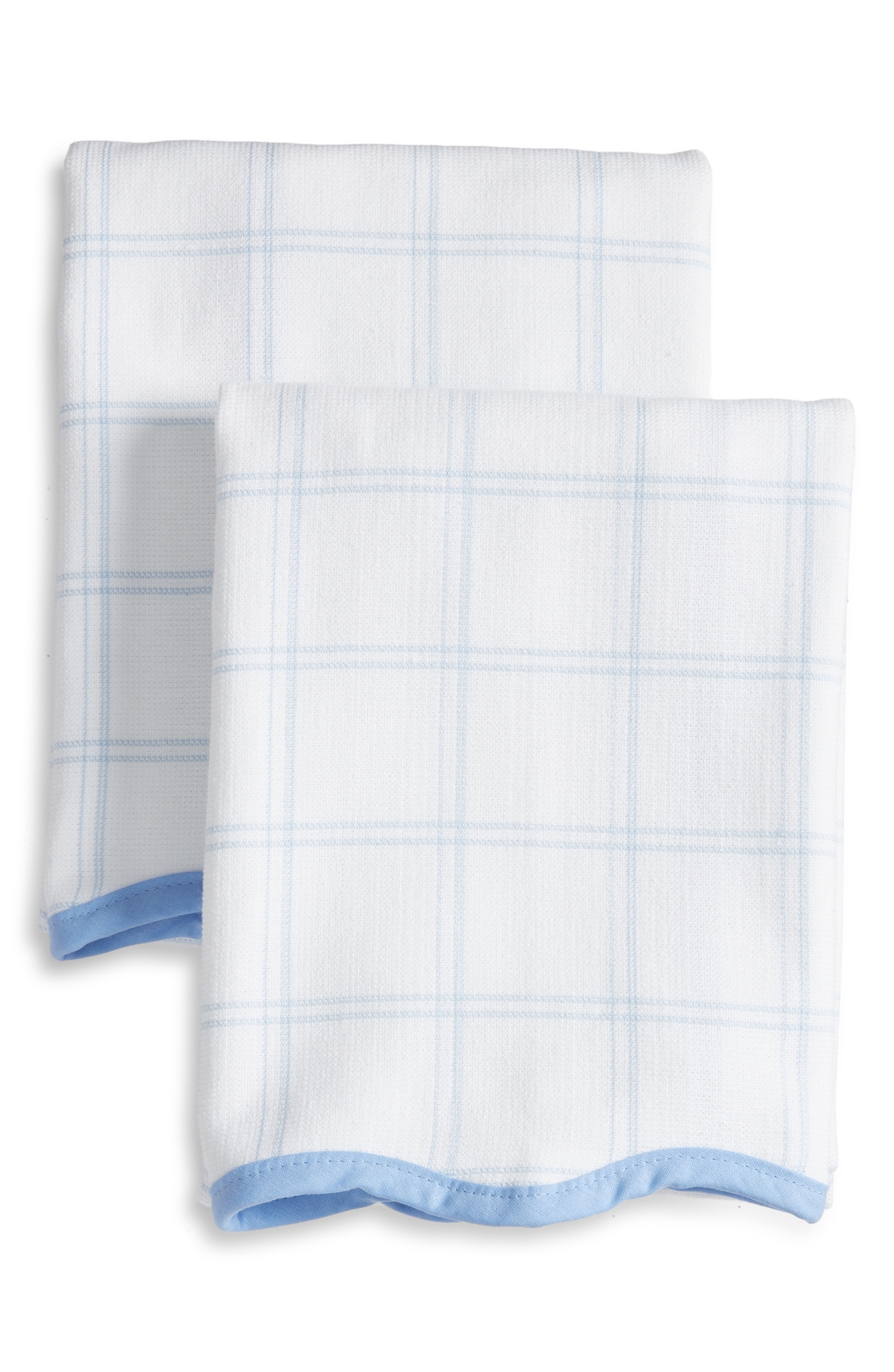 WEEZIE Set of 2 Scalloped Kitchen Towels - French Blue Windowpane