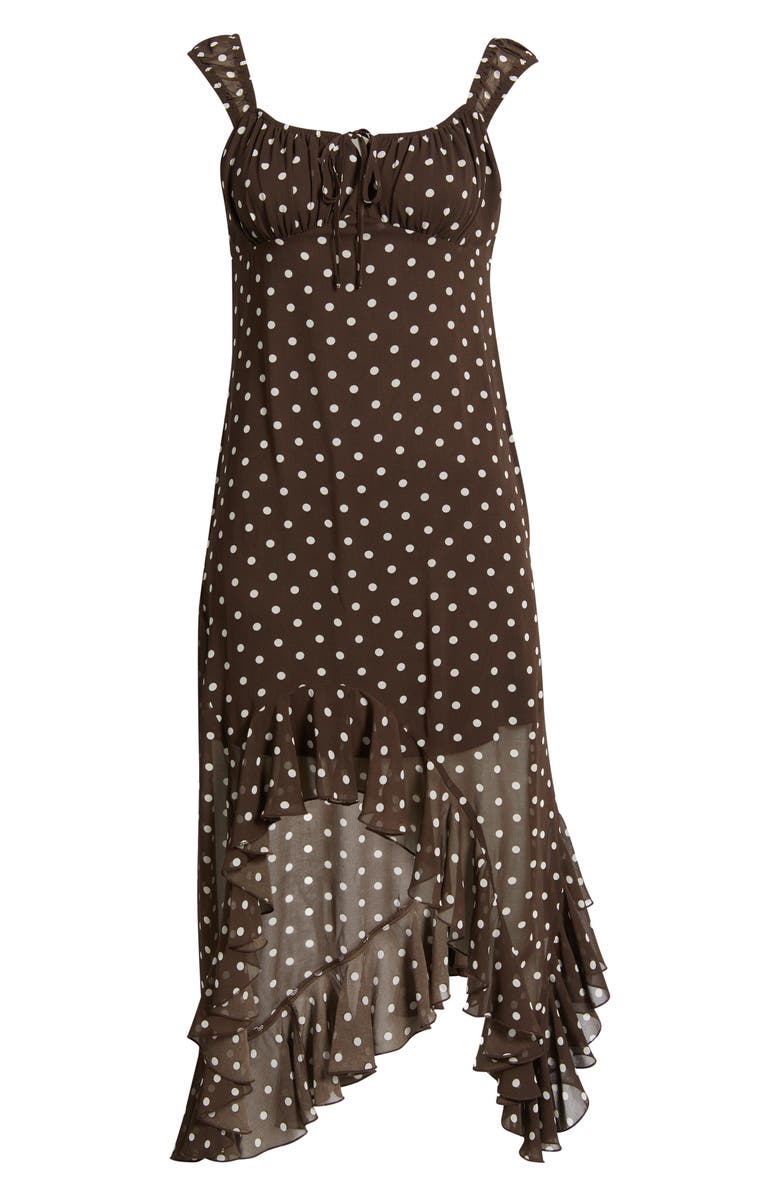BP. Bias Cut Chiffon Asymmetric Hem Dress, Alternate, color, Brown Charlotte Polka Dot