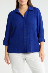 KASPER Ridge Knit Button-Up Shirt