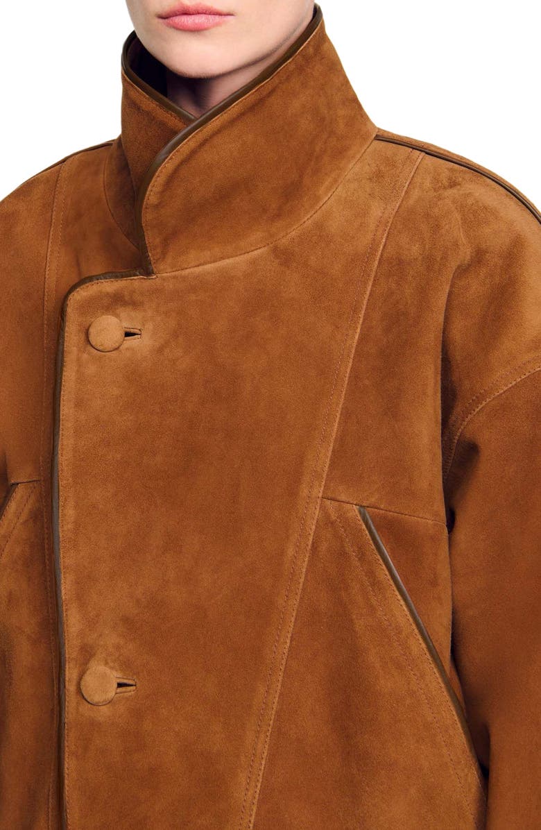SANDRO Oversized suede jacket, Alternate, color, Brown