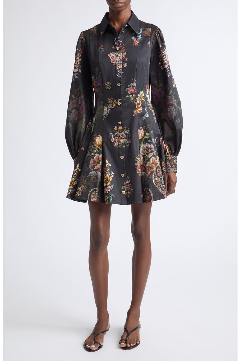 Floral Long Sleeve Stretch Cotton Shirtdress, Main, color, NIGHT GARDEN