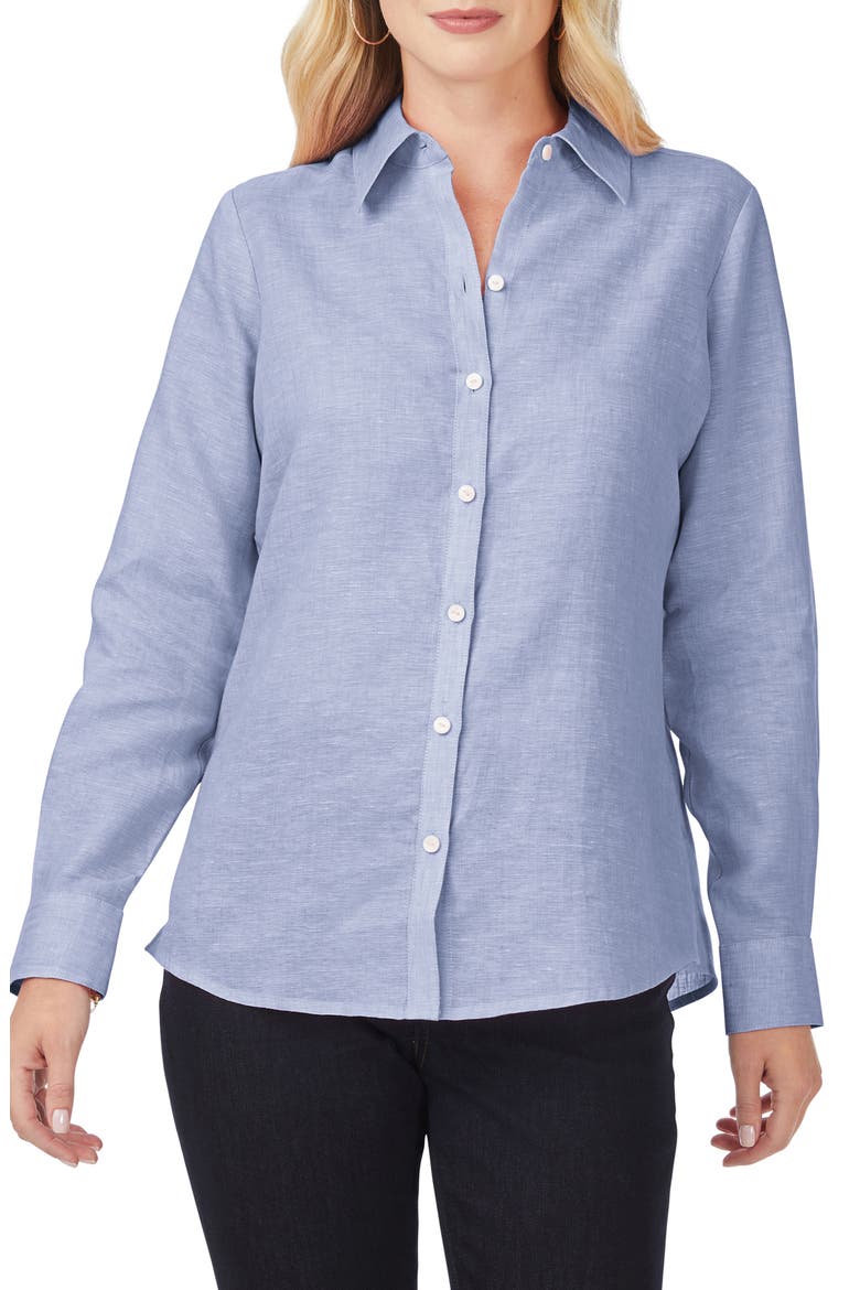 Jordan Linen Button-Up Shirt, Main, color, INDIGO
