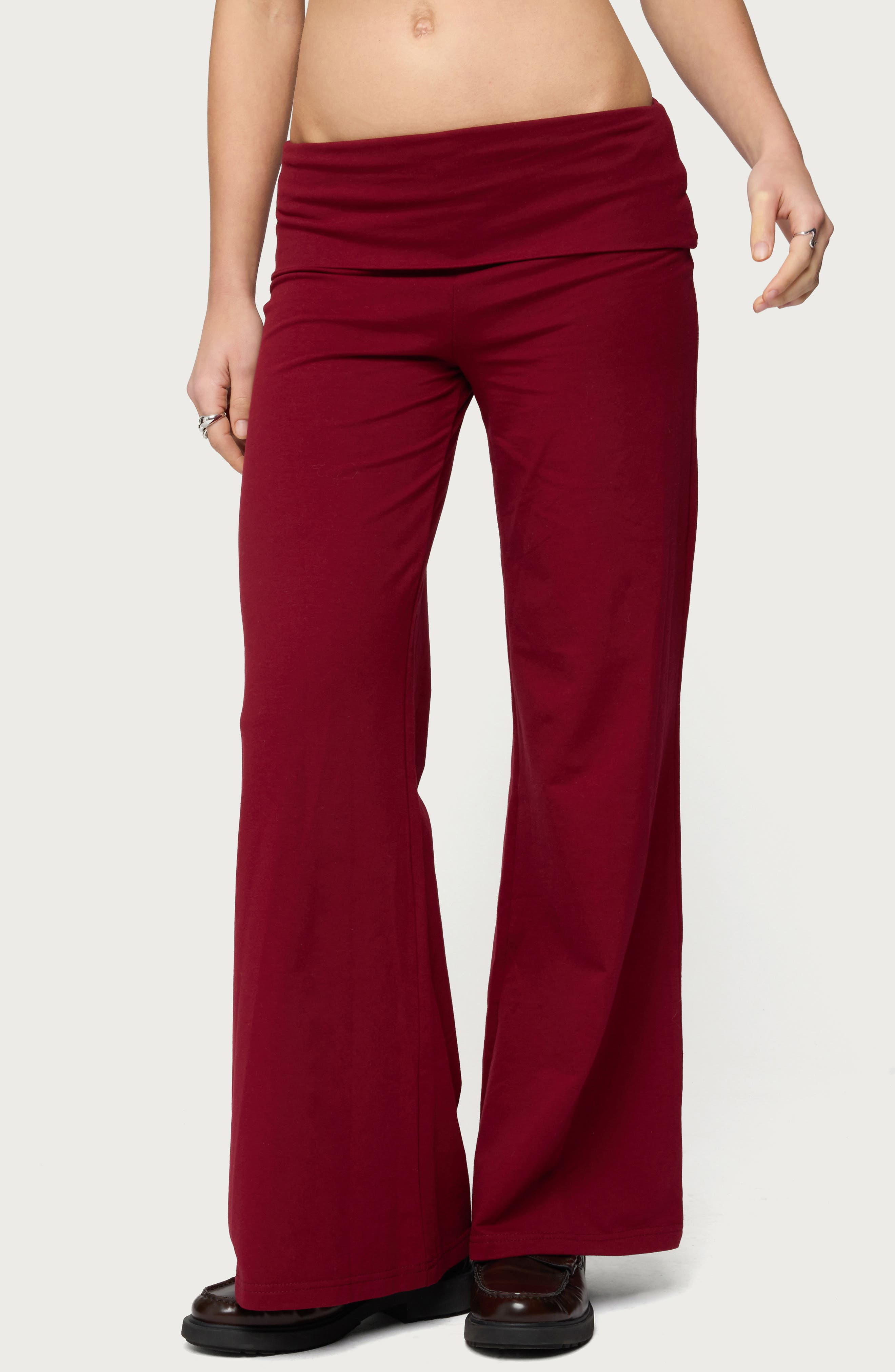 Wide Leg Foldover Cotton Pants