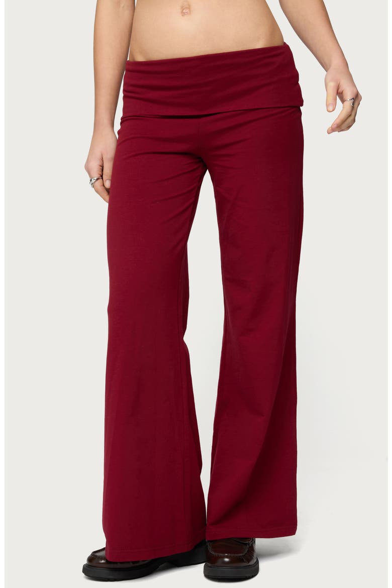 Wide Leg Foldover Cotton Pants, Main, color, BURGUNDY