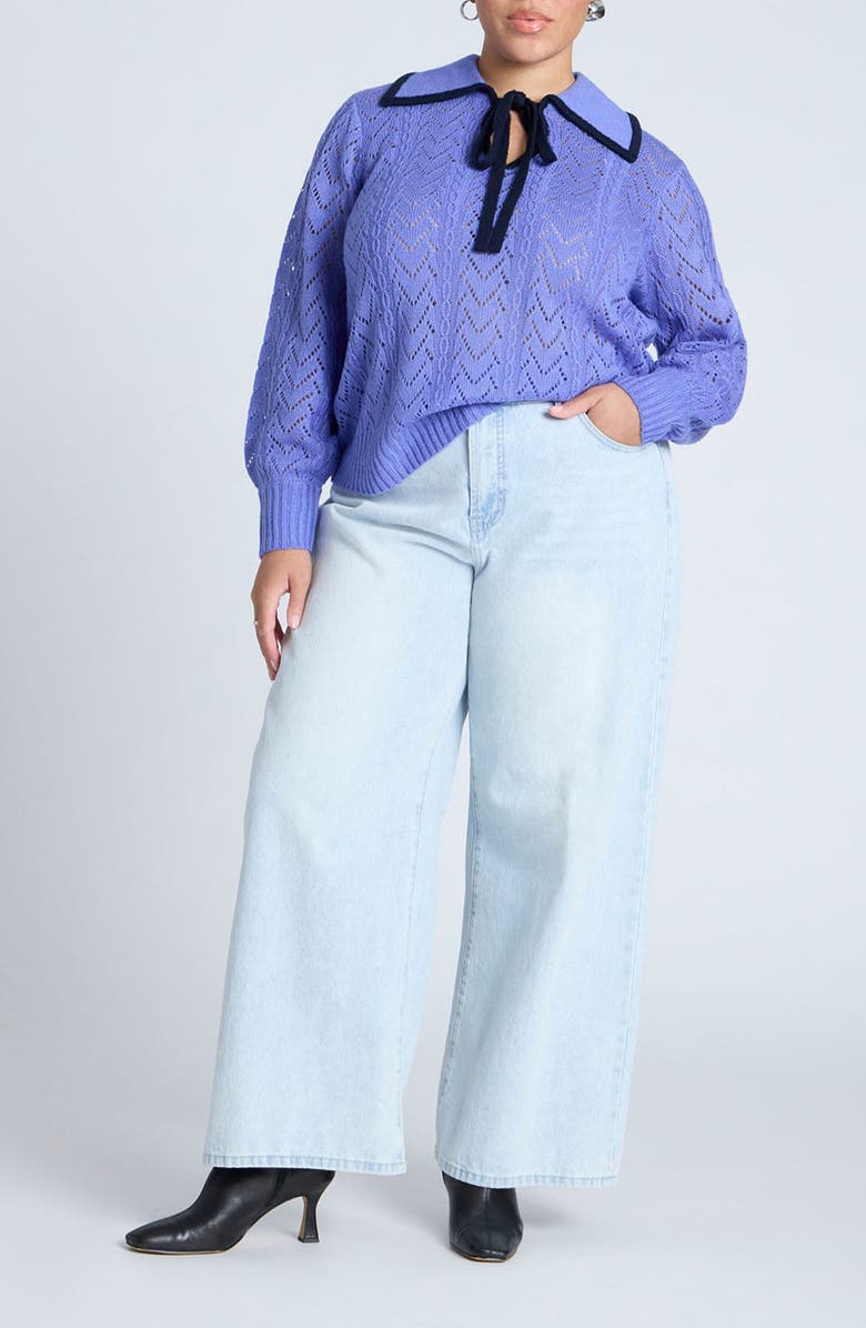 ELOQUII Collared Pointelle Stitch Sweater, Alternate, color,