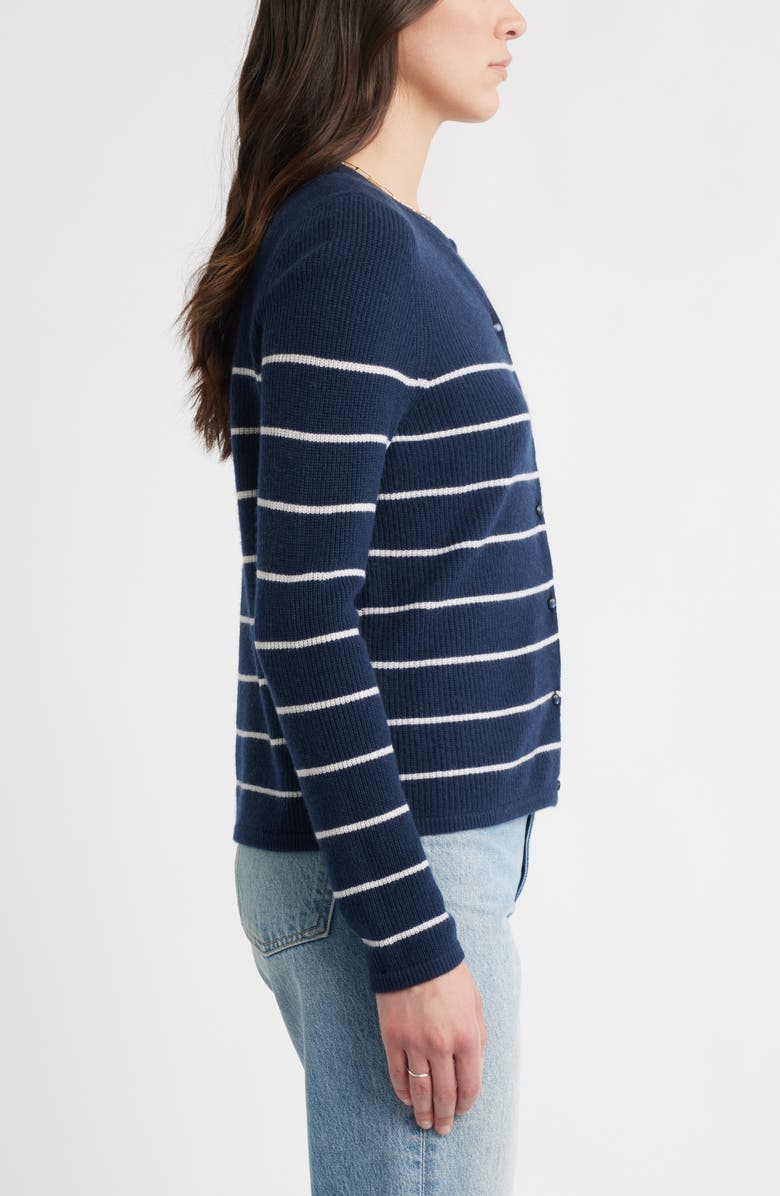 Caslon<sup>®</sup> Wool & Cashmere Cardigan, Alternate, color, Navy- Ivory Stripe