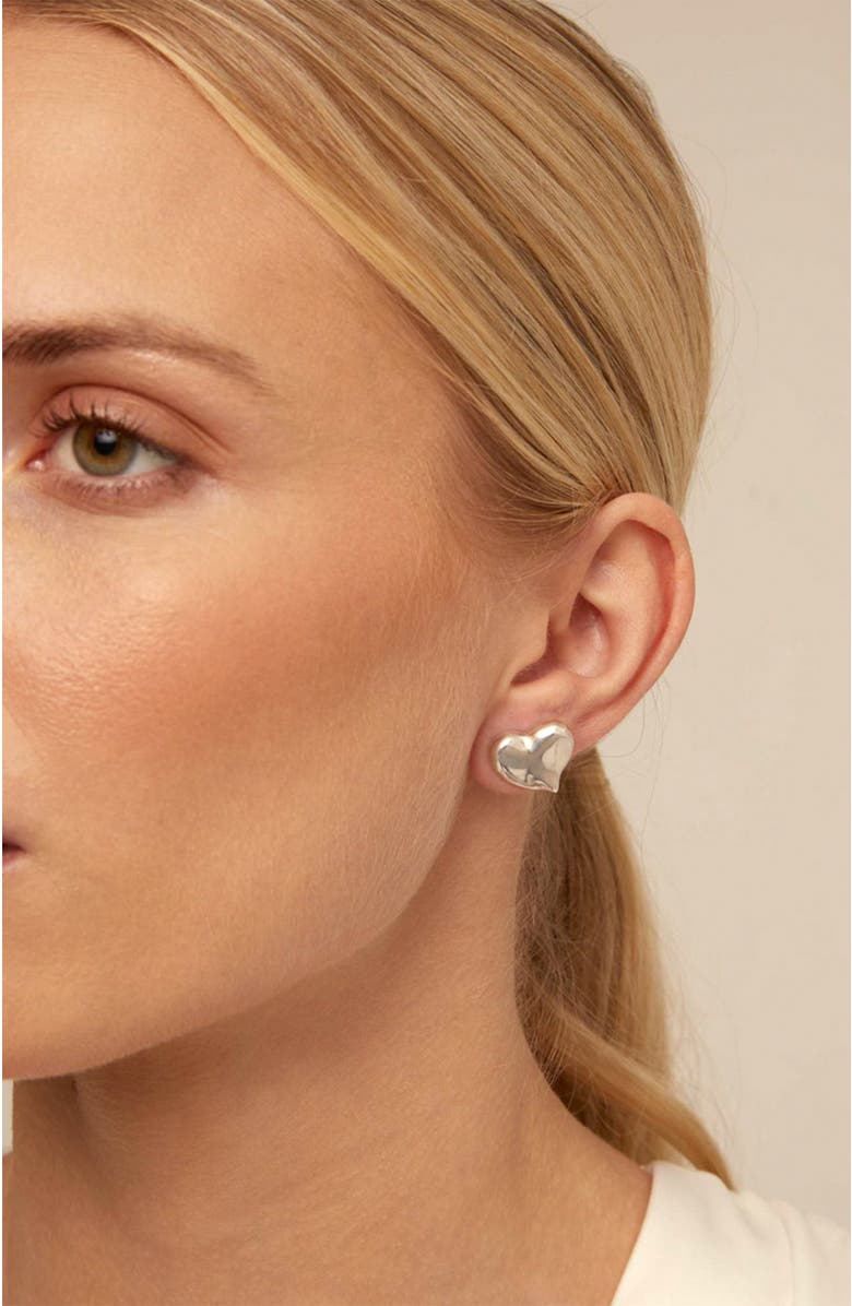 UNODE50 Sterling silver-plated medium sized heart shaped earrings, Alternate, color, Silver