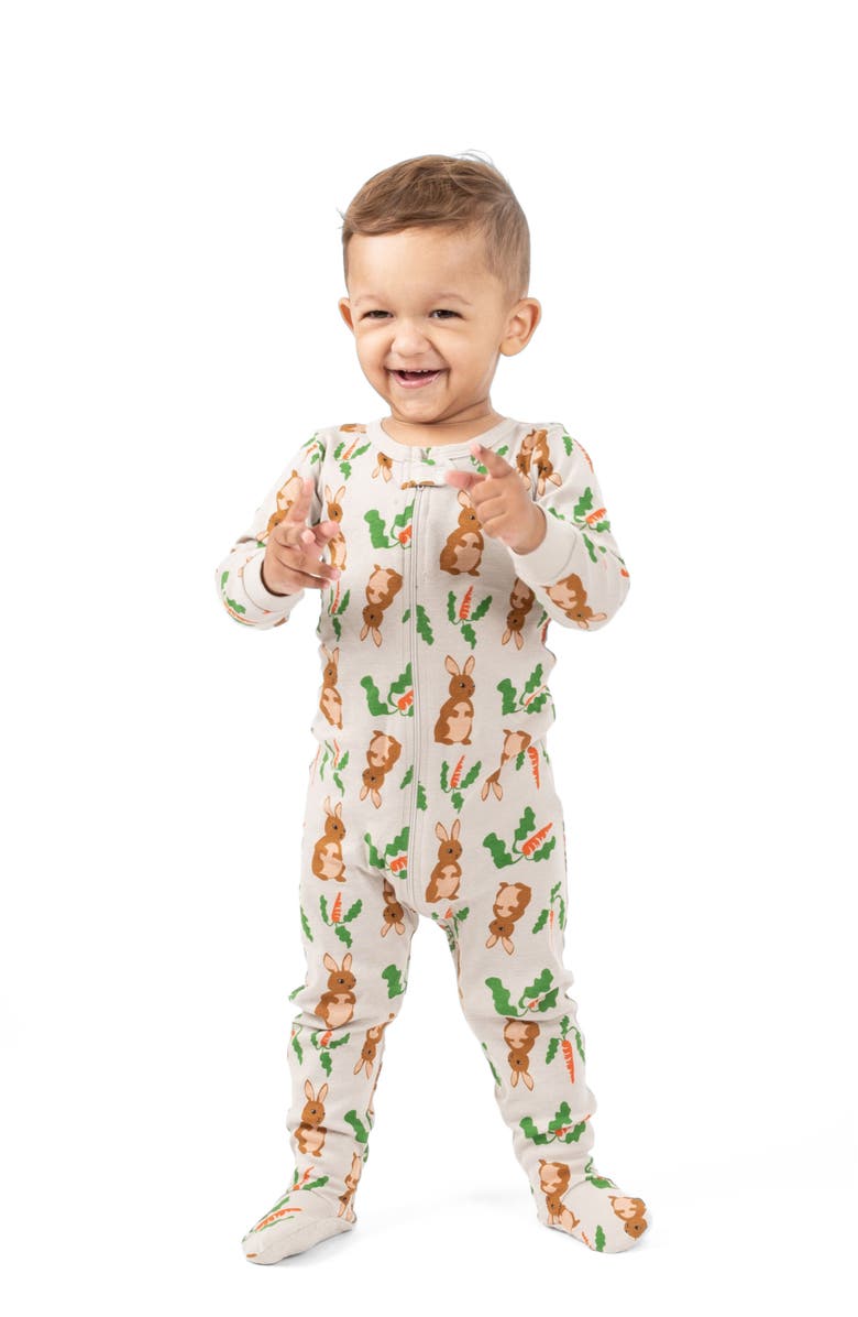 Leveret Footed Cotton Easter Matching Family Pajamas, Bunny Prints, Alternate, color, Rabbit