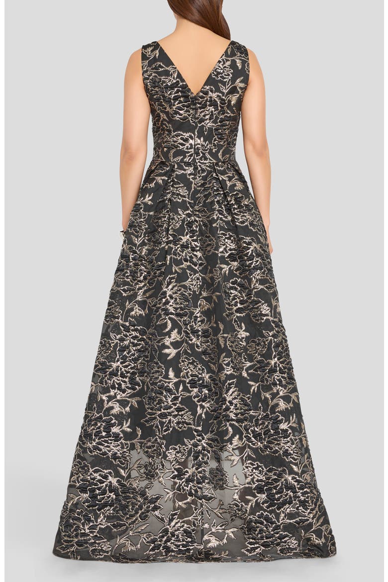 Metallic Floral Jacquard High Low Gown, Alternate, color, BLACK SILVER