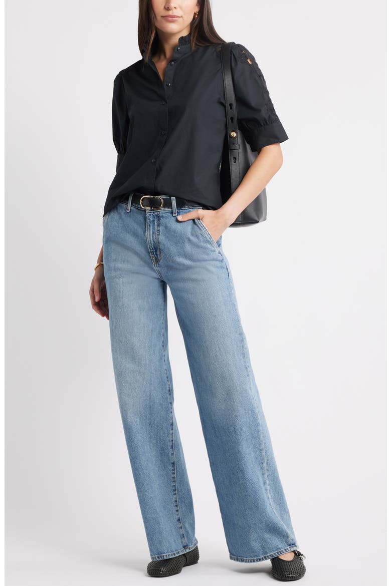 Ruffle Lace Appliqué Cotton Top, Alternate, color, BLACK