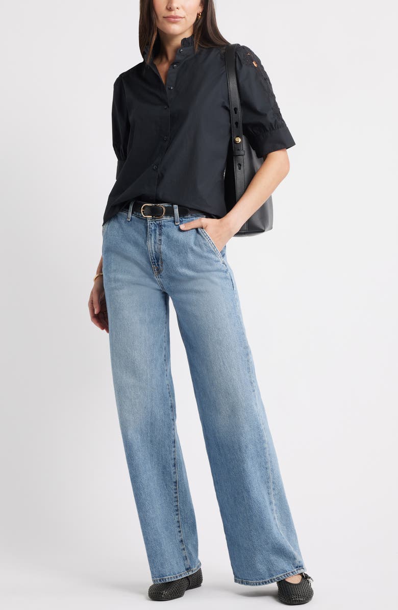 Caslon<sup>®</sup> Ruffle Lace Appliqué Cotton Top, Alternate, color, Black