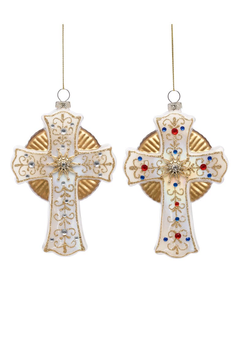Bejeweled Cross Ornament, Set of 6, Main, color, Gold