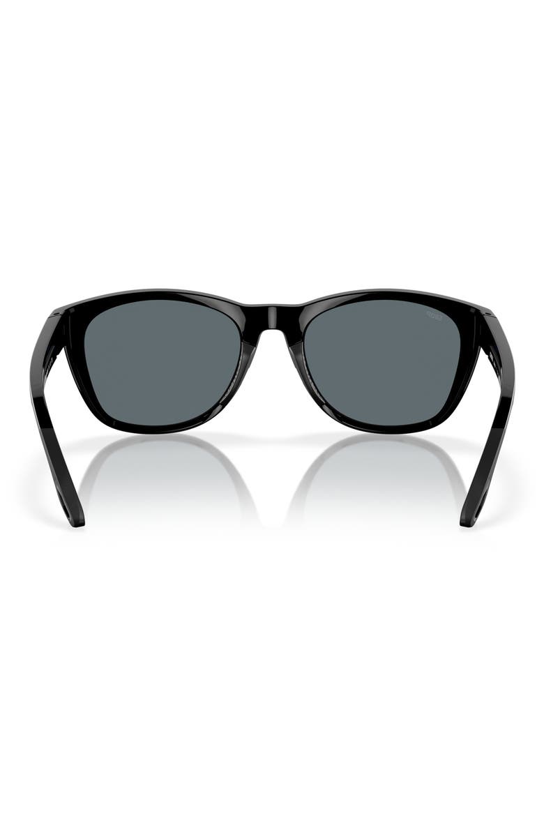 54mm Polarized Mirrored Round Sunglasses, Alternate, color, BLACK/ BLUE MIRROR 580P
